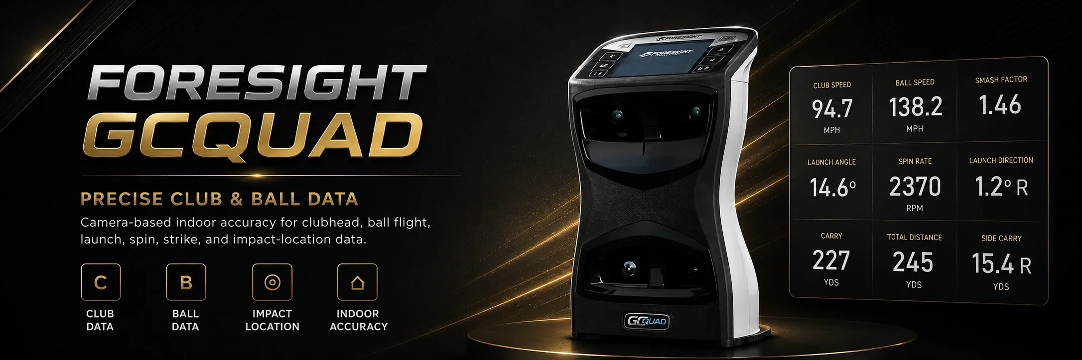 HOME-2 — Foresight GCQuad camera-based indoor accuracy for precise clubhead, ball flight, launch, spin and strike data Foresight GCQuad camera-based indoor accuracy for precise clubhead, ball flight, launch, spin and strike data