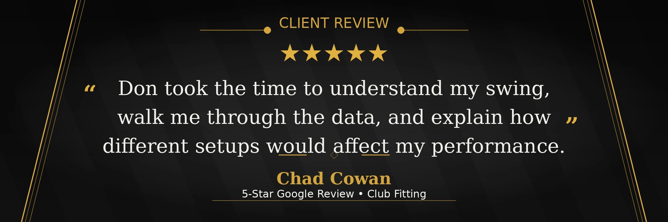 BALL-REVIEW — Chad Cowan 5-Star Google review about data based fitting at Perfectly Fit Golf Chad Cowan 5-Star Google review about data based fitting at Perfectly Fit Golf