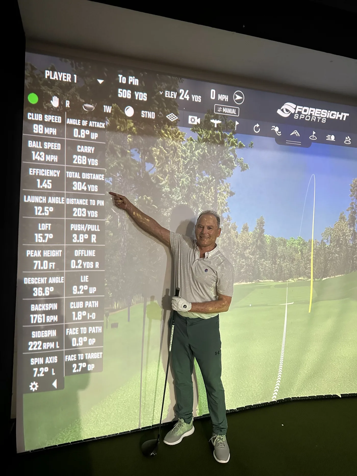 Perfectly Fit Golf indoor studio with 16 foot by 10 foot impact screen used for private golf club fitting in Escondido